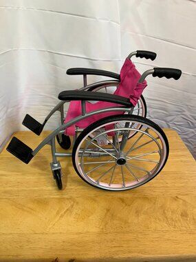 OG Our Generation Dolls Folding Collapsible Pink Wheelchair Toy For 18 Inch Doll